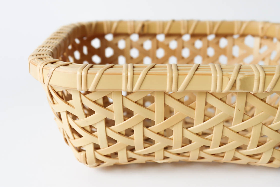 大分 真竹 亀甲編み 整理かご (四角 小)