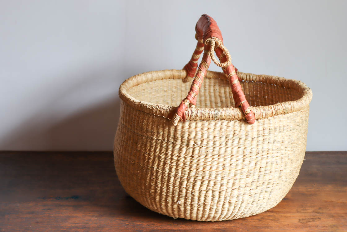 037アフリカ ガーナ製/ブルキナ ボルガ バスケット/38×39cm 037